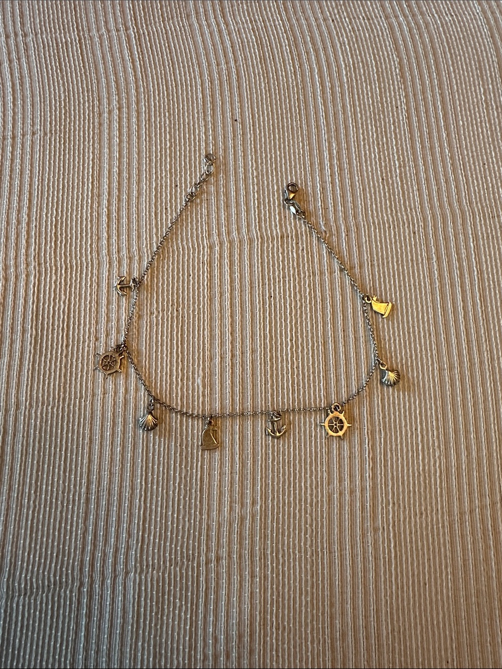SS Charm Anklet with Nautical Accents 11.5” with clasp.